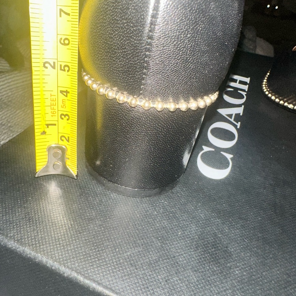 Coach Willa Black Leather Low Block Heel Pumps with Gold Beaded Trim-8.5 - Picture 3 of 11